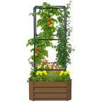 Hochbeet mit Rankgitter Pflankasten mit Rankhilfe, offener Boden, wetterbest?ndig, 61 cm x 61 cm x 140 cm, Braun
