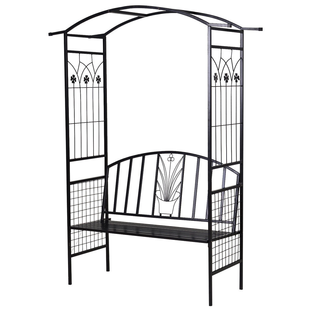  Steel Frame Outdoor Garden Arch w/ 2-Seater Bench Flower Climber Black