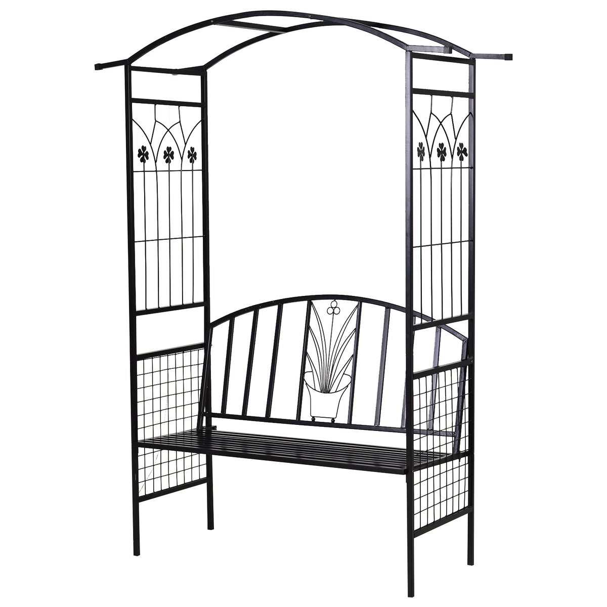  Steel Frame Outdoor Garden Arch w/ 2-Seater Bench Flower Climber Black