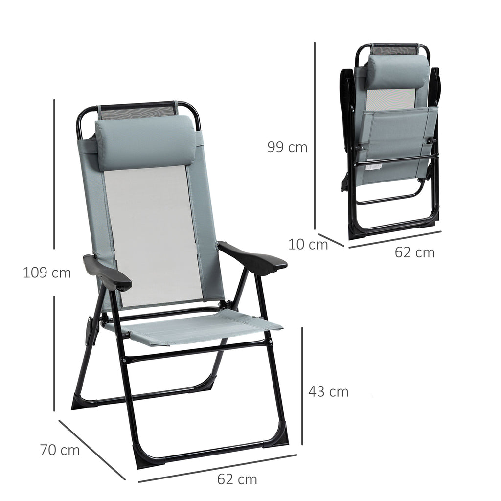 Folding Garden Chairs Set of 2, Portable Outdoor Patio Recliner Camping Chair with Adjustable Backrest, Grey
