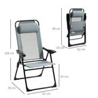 Folding Garden Chairs Set of 2, Portable Outdoor Patio Recliner Camping Chair with Adjustable Backrest, Grey