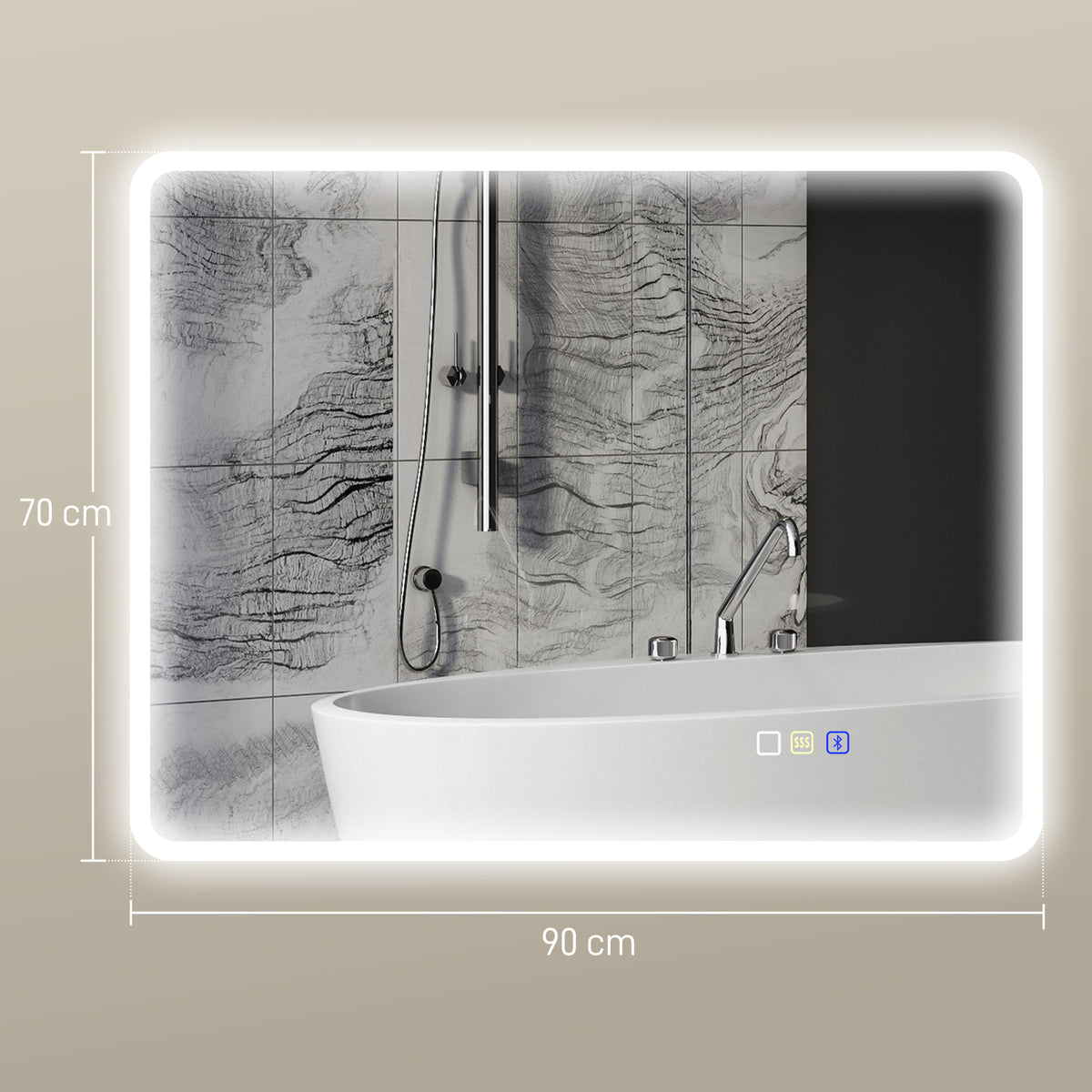 LED-Badezimmerspiegel, Bluetooth-Funktion, anpassbares Licht, Antibeschlag-Funktion