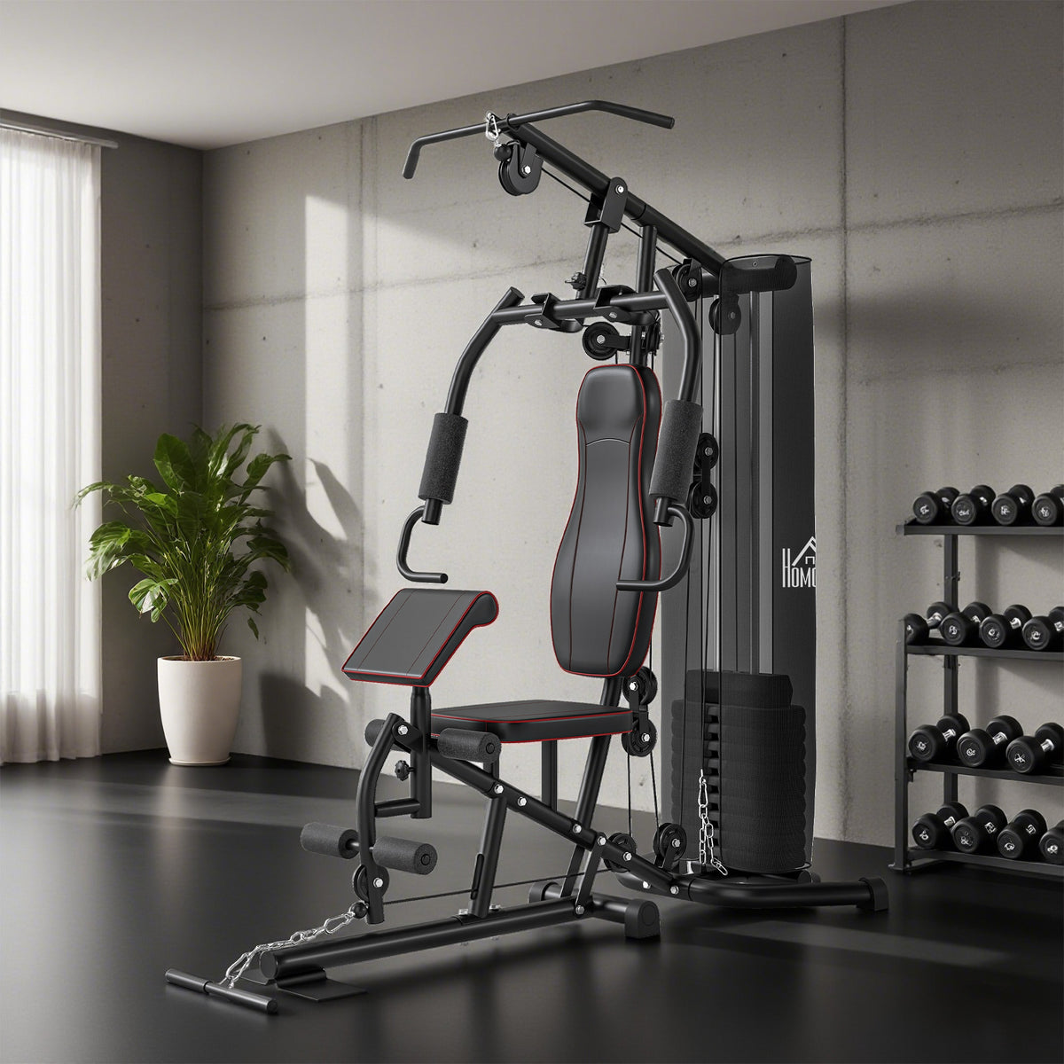 Heimtrainer, Trainingsstation, Hantelbank, Brustpresse, Stahl, 170x104x205 cm, Schwarz