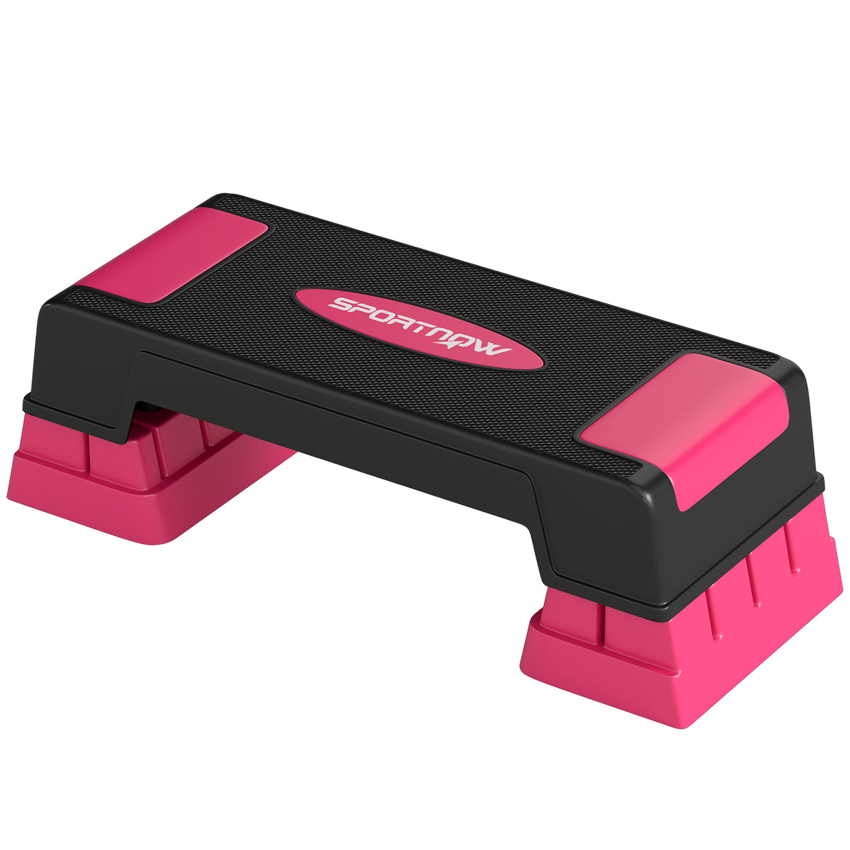 Steppbrett höhenverstellbar Fitness Aerobic Stepper mit 3 Stufen (12/17,5/22,5 cm), Anti-Rutsch-Matte Schwarz+Rosa