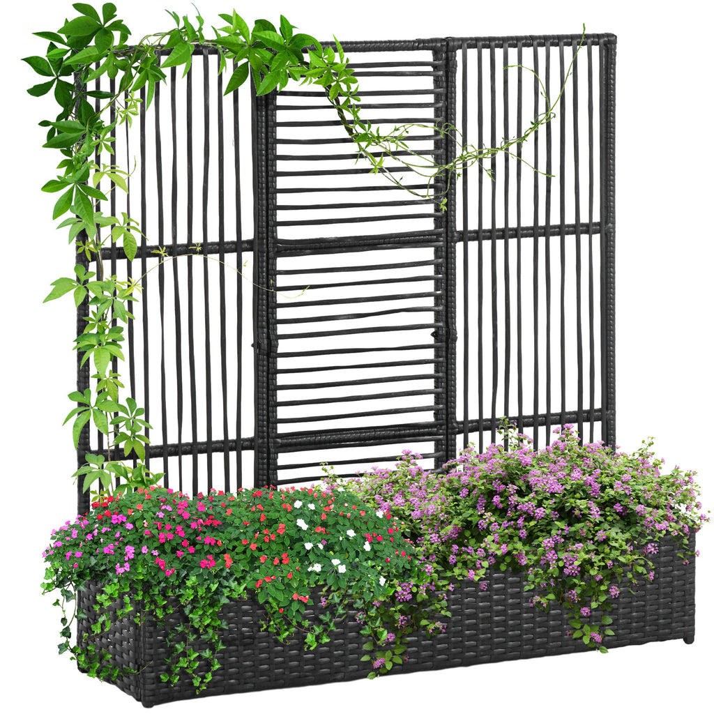 Blumenkasten mit Spalier, wetterfest, Polyrattan, 103 x 29 x 103 cm, Schwarz