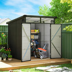 6 x 6ft Outdoor Storage Shed, Plastic Garden Shed with Windows and Air Vents, Outdoor Resin Tool Shed with Latch Doors for Garden, Deck, Dark Grey