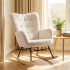 Schaukelstuhl im Retro-Design, Massivholz, Sessel, Relaxsessel, 98 cm x 71 cm x 101 cm, Beige