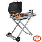 Tragbarer Gasgrill 1-Brenner 2,5kW Grillwagen mit Faltbarem Rollwagen Grillrost Seitentisch Deckel Thermometer