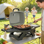 Gasgrill 3,3 KW Tischgrill mit 1 Brenner klappbar Seitentischen Gusseisen Grillroste herausnehmbar Fettauffangschale