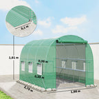 Walk-in Greenhouse with Shelves, Polytunnel Greenhouse with Roll-Up Door, 6 Mesh Windows,198 x 275 x 191 cm, Green