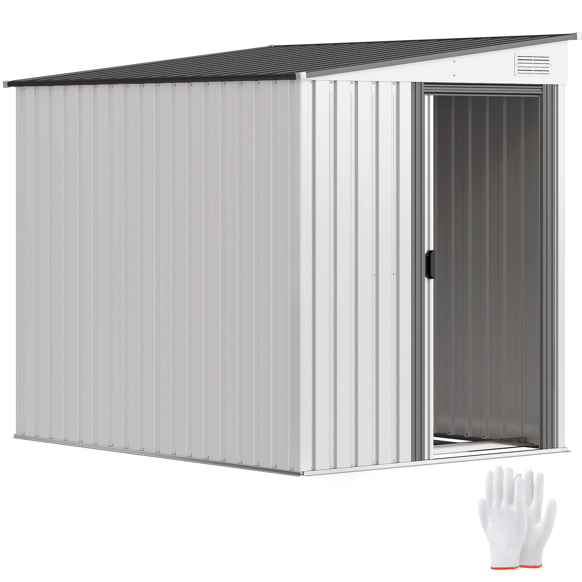 7 x 5ft Galvanised Metal Shed, with Sliding Door - White