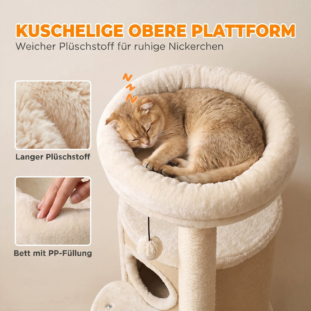 Kratzbaum mit 2-stöckiger Kratztonne Katzenbaum mit Sisal-Kratzpfosten, Plattform Sisalbrett Spielball, für Katzen 5kg