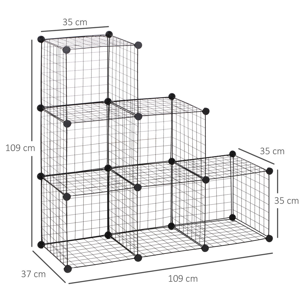 Metallwürfel-Regal, Anpassbarer Würfelschrank für Kleidung, Bücher, Spielzeug, flexibel, 109L x 37B x 109H cm, Schwarz