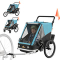 Fahrradanhänger für Kinder, 2-Sitzer, 2-in-1 faltbarer Kinderfahrradanhänger mit verstellbarem Sitz und Gurten, Blau