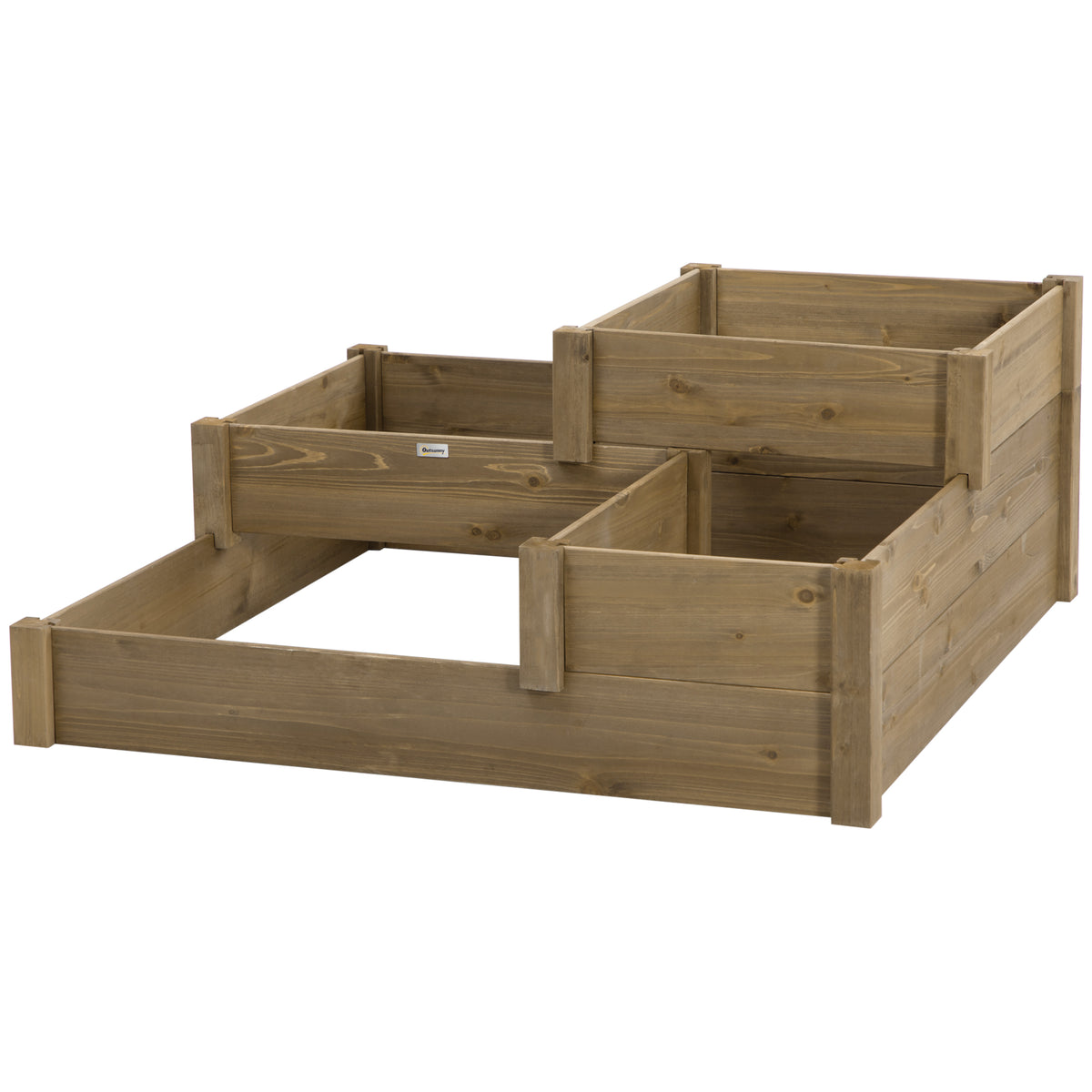 Hochbeet, 4 Pflanzgef??e auf 3 Stufen, wetterbest?ndig, Massivholz, 122?cm x 122?cm x 51?cm, Natur