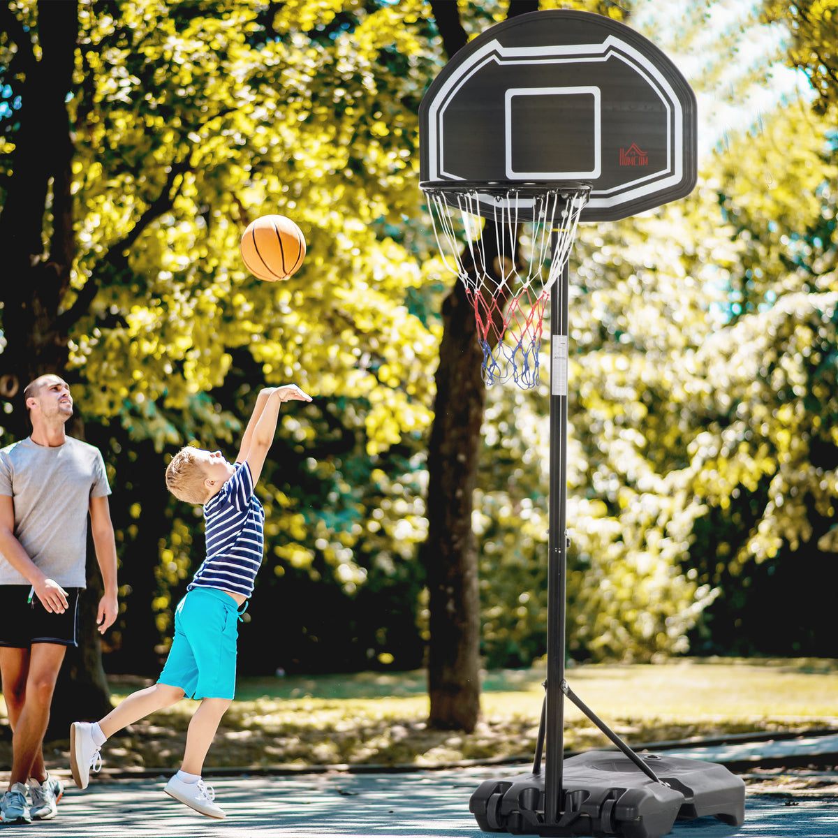 Adjustable Basketball Hoop and Stand, with Wheels and Weight Base Black