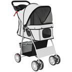 Dog Pram, Pet Stroller with Reflective Strips, Foldable Cat Stroller with 360° Swivel Wheels, Grey