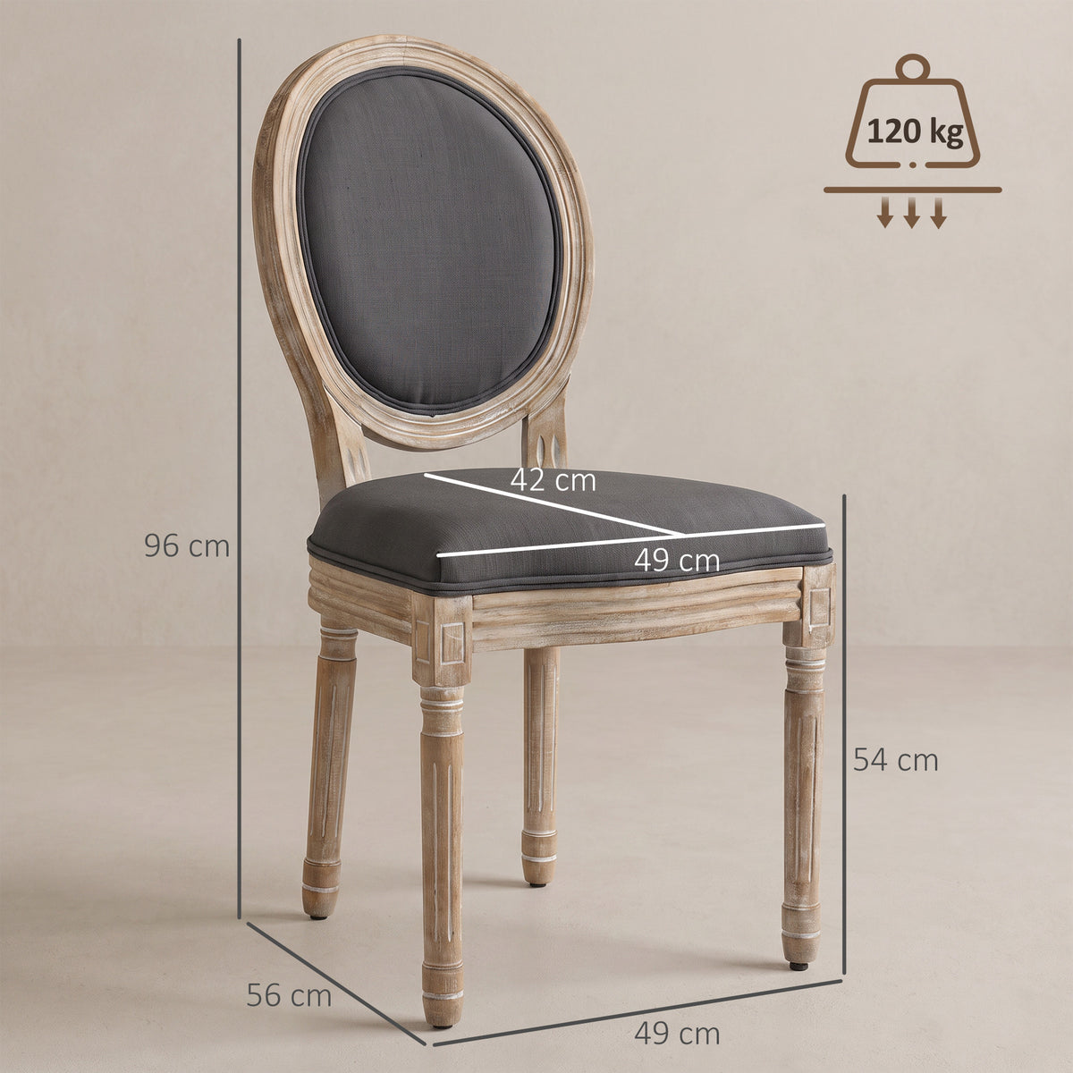 Esszimmerstühle 2er Set Küchenstuhl mit Rückenlehne, Leinenoptik für Esstisch, Grau+Natur