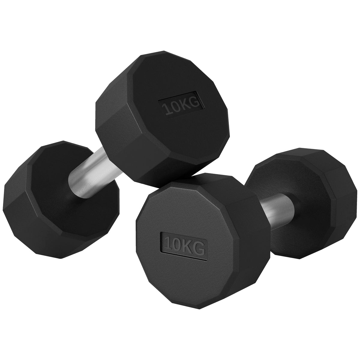 Kurzhantel-Set 2 x 10kg, kein Wegrollen, rutschfester Griff, Gummimantel, Metallkern, Schwarz