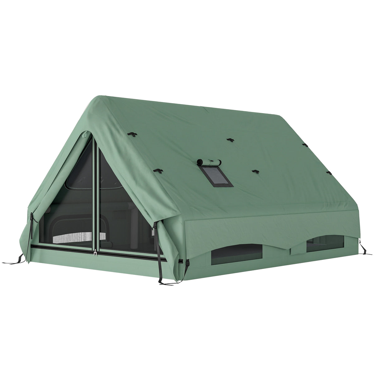 Inflatable Camping Tent, 4 Season Hot Tent 10000mm Waterproof with Chimney Opening, Sky Light and Air Pump, Green