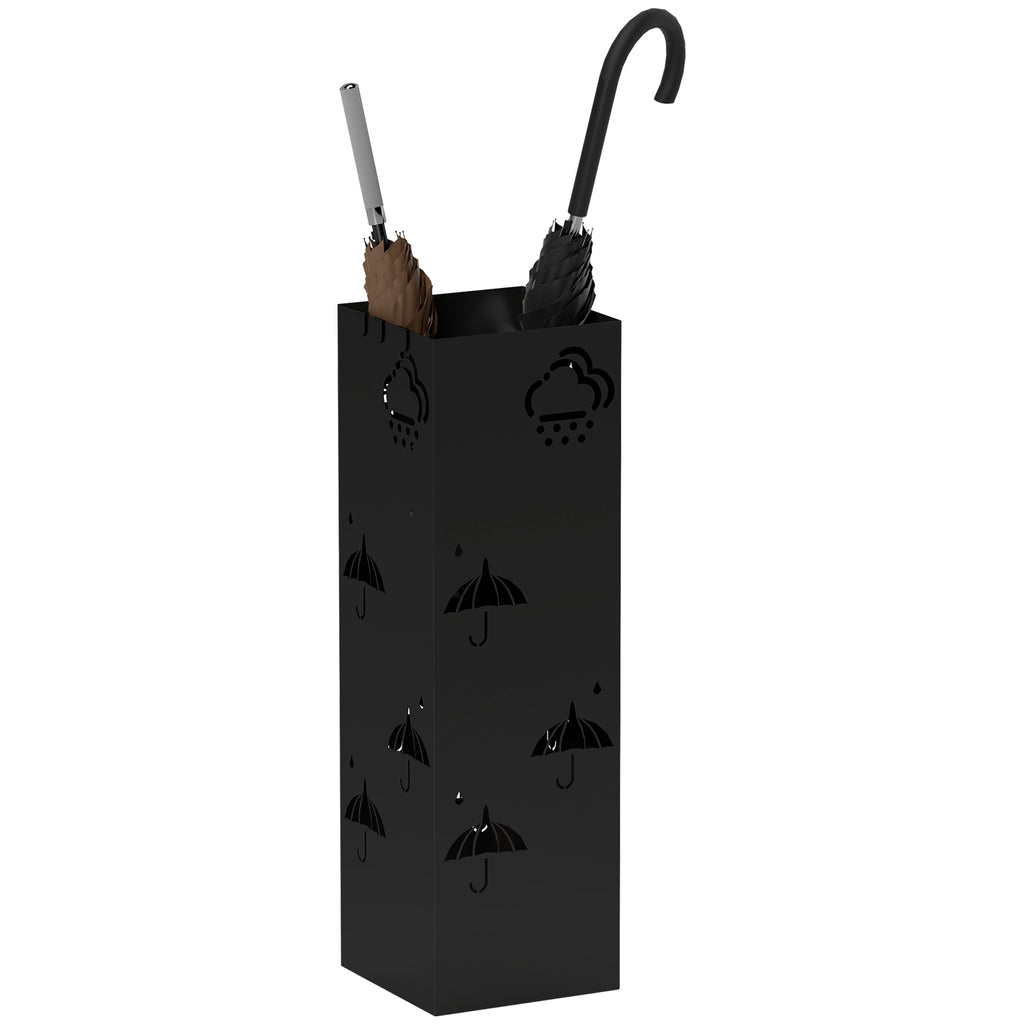 Schirmständer aus Metall, 4 Haken, Wolken- und Schirmmuster, Tropfblech, Schwarz