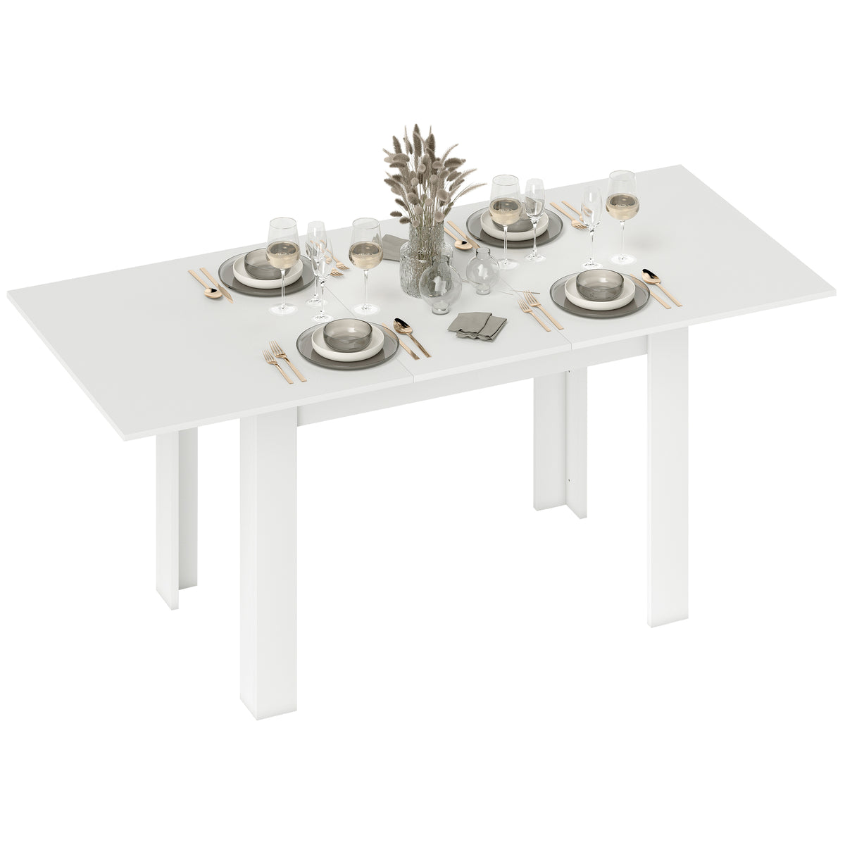 Esstisch ausziehbar, 140/180 x 80 cm Küchentisch für 6-8 Personen, für Küche, Esszimmer, Weiß