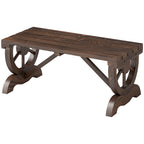 Garden Rustic Wooden Bench Wheel-Shaped Legs Slatted Seat Stable Reinforced Structure Outdoor Patio Garden 2-Person Bench Seat - Brown