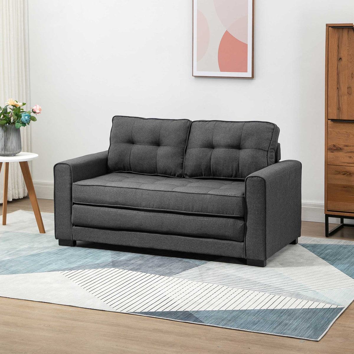 Schlafsofa Klappsofa 2-Sitzer Stoffsofa Bettsofa Sofa mit Schlaffunktion Sofagarnitur Leinen-Touch Gummiholz Grau 147,5 x 75 x 85 cm