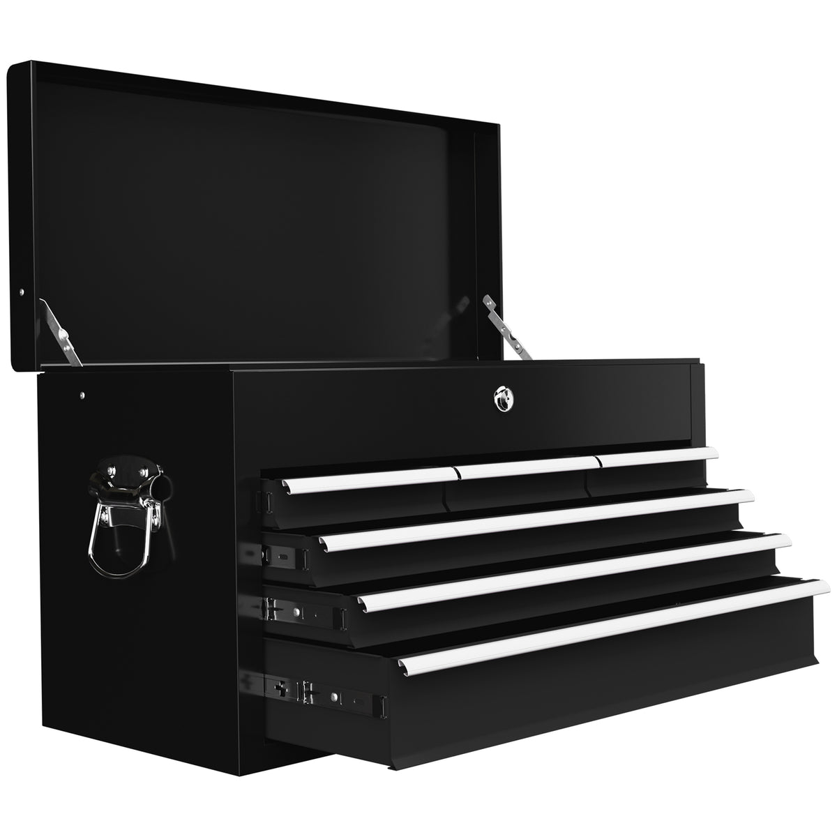 Steel Six Drawer Tool Storage Carry Chest, with Lock and Keys - Black