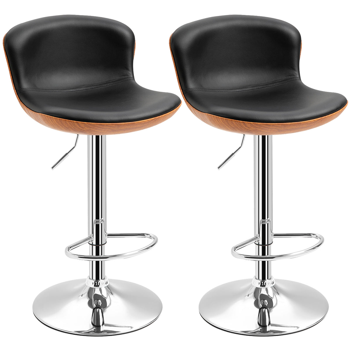 2er-Set Barhocker, höhenverstellbar, Metallgestell, drehbarer Sitz, Schwarz