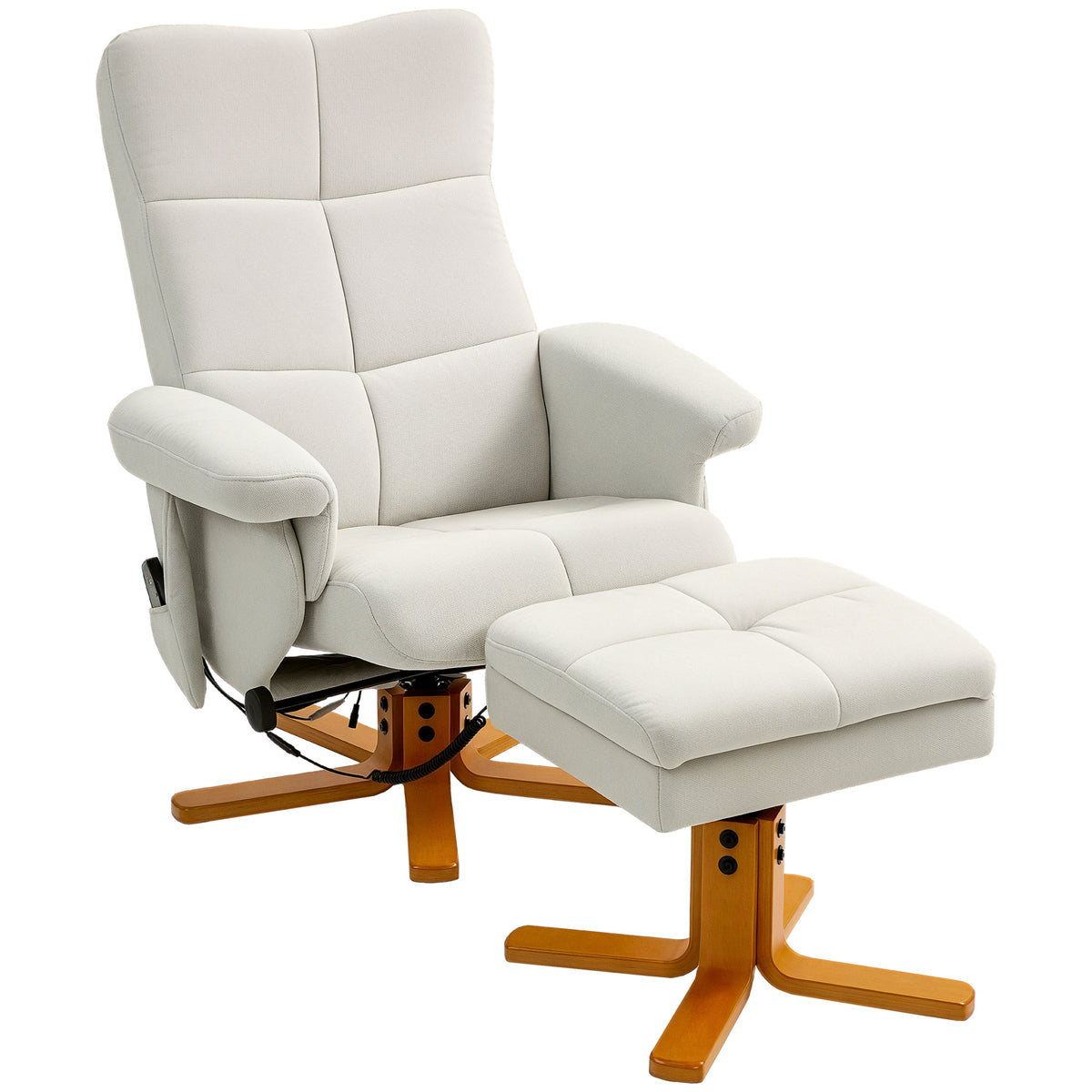 Massagesessel mit Liegefunktion und Fu?hocker, 145¡ã-Neigung, Polyester, 80 x 86 x 99 cm, Cremewei?