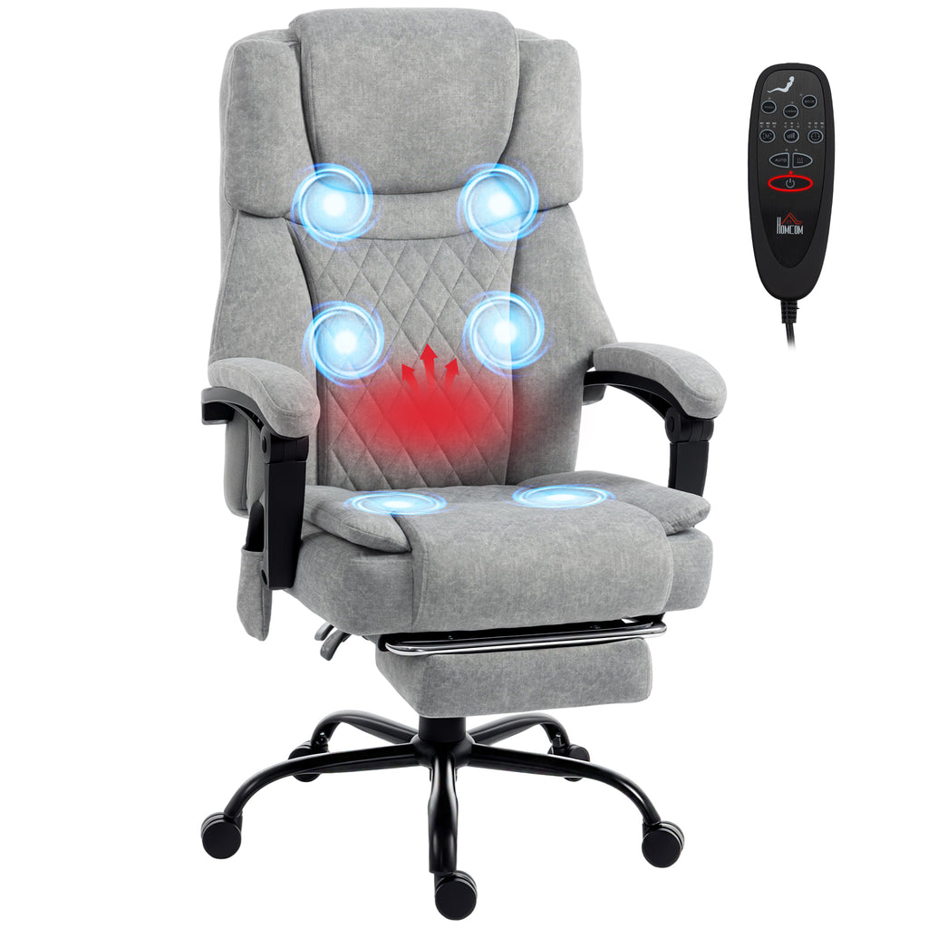 Hochlehner Massage-Bürostuhl mit Vibration, Wärmefunktion, verstellbarer Rückenlehne, Fußstütze, Fernbedienung, grau