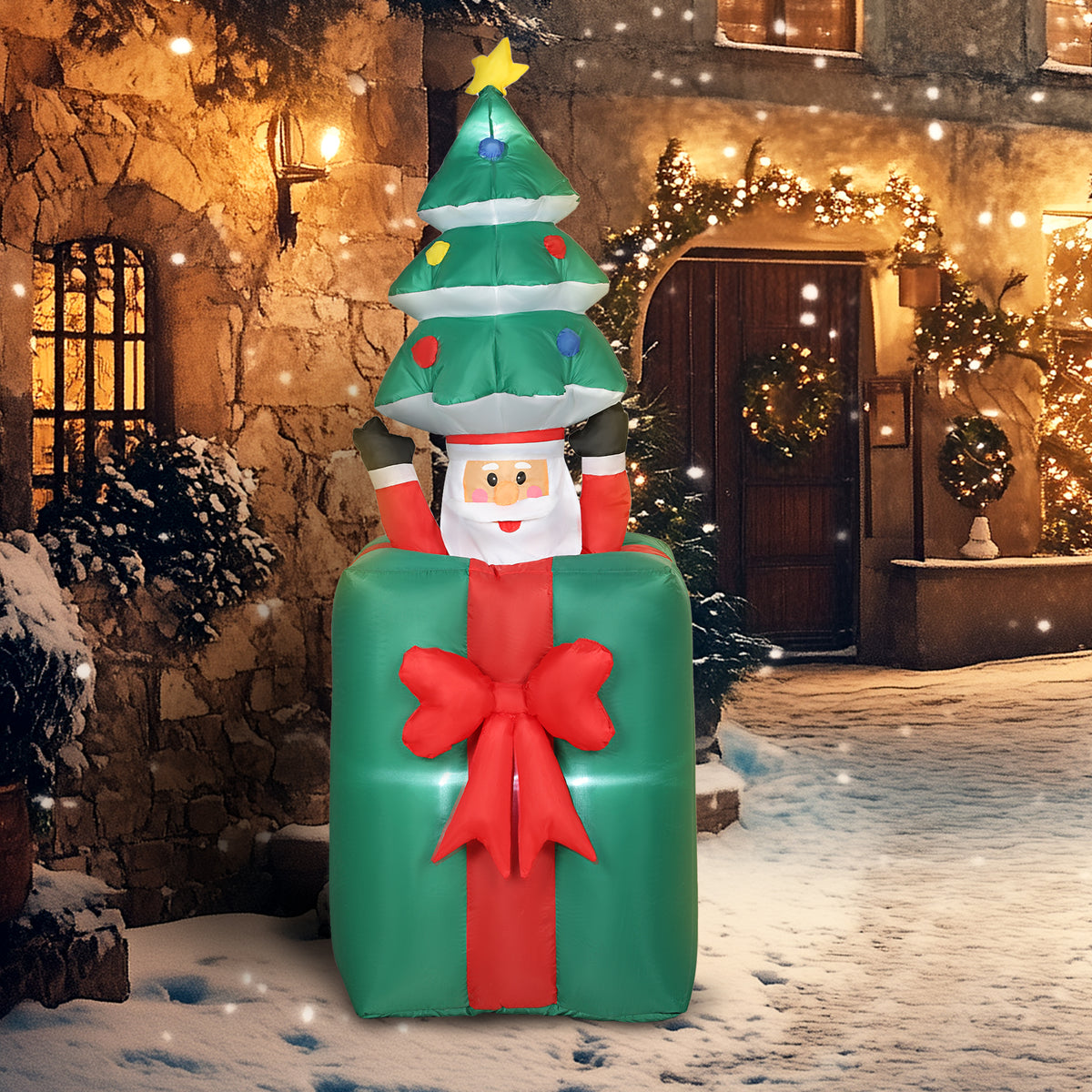 Aufblasbare Weihnachtsdekoration mit LED-Lichtern, Polyester, für drinnen und draußen, Rot+Grün