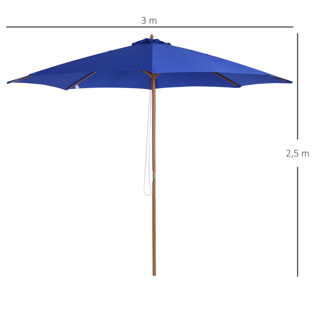 Sonnenschirm Gartenschirm , wetterbeständig, Bambus, 300 cm x 300 cm x 250 cm, Blau + Natur