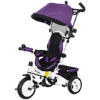 6 in 1 Kids Trike Push Bike w/ Push Handle, Canopy, 5-point Seat Belt, Storage, Footrest, Brake, for 1-5 Years, Purple
