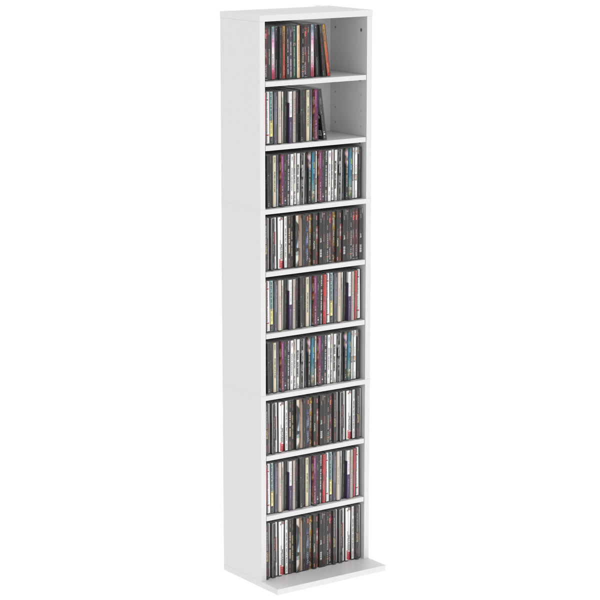 CD-/DVD-Regal, 9 Ebenen, schmales Standregal mit 6 verstellbaren Böden, für 260 CDs, Weiß