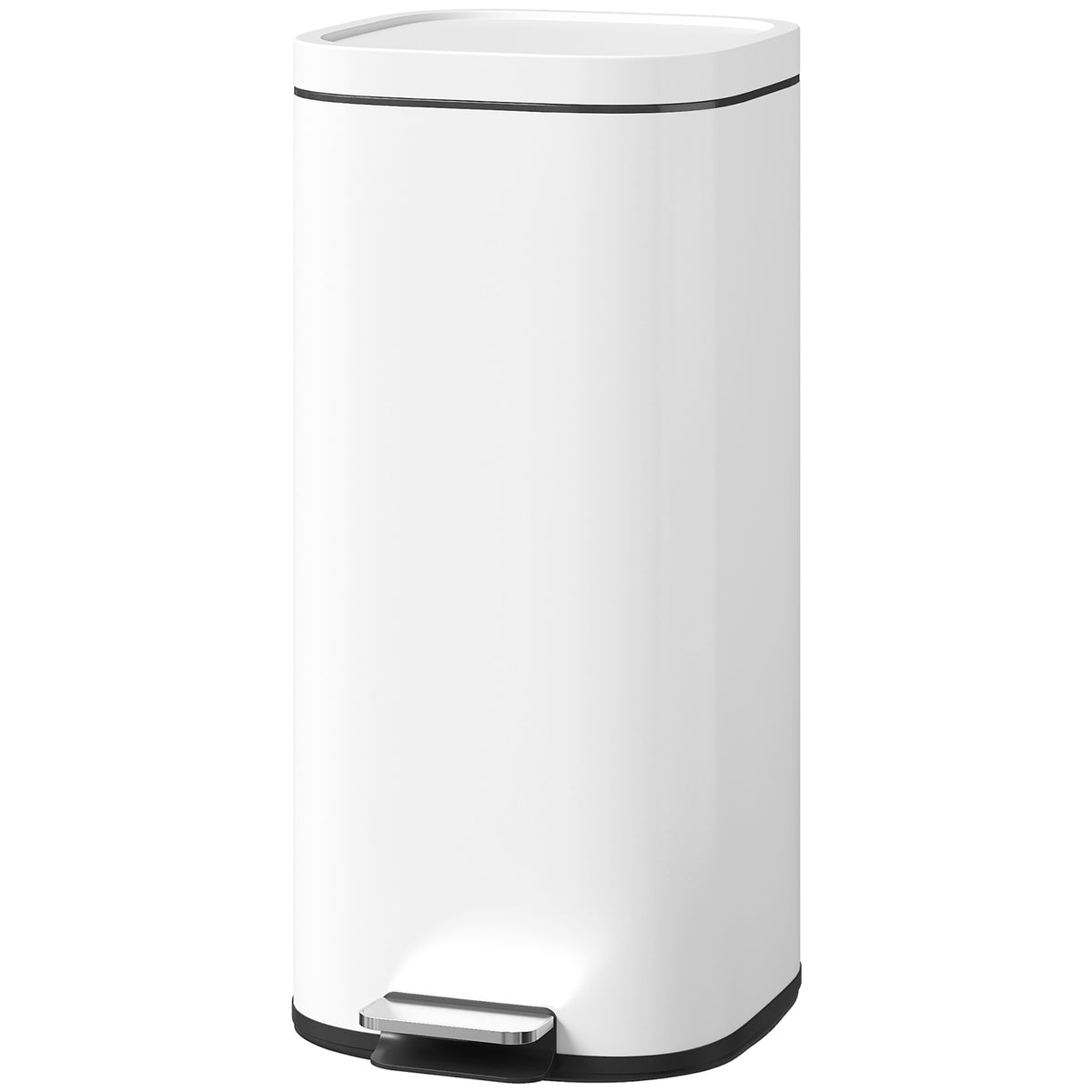 30L Kitchen Bin, Compact Pedal Bin with Soft-Close and Stay-Open Lid, Removable Bucket for Kitchen, Home, Office, White