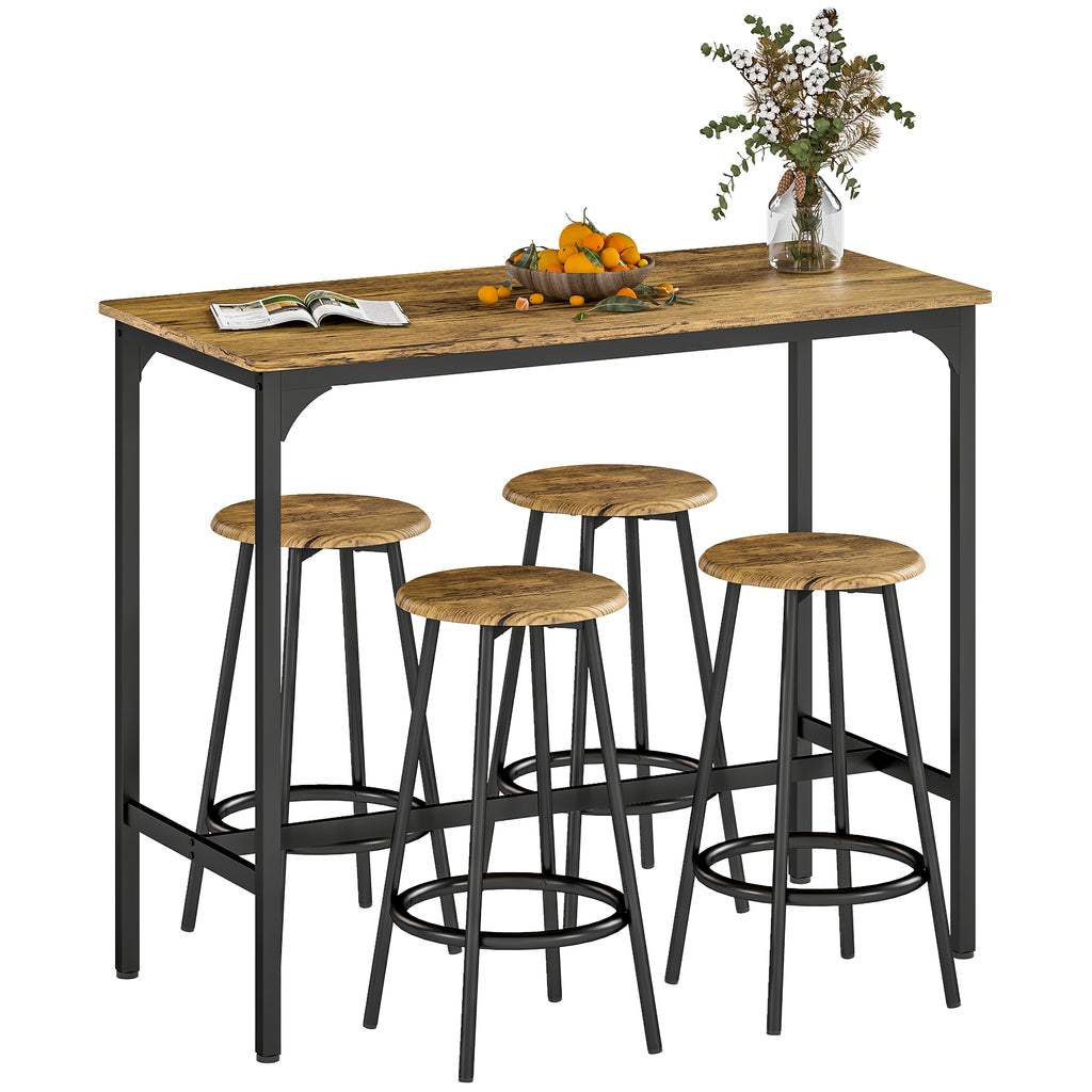 Five-Piece Industrial-Style Bar Table Set - Brown/Black