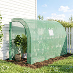 Walk-In Lean to Greenhouse with Windows and Zippered Doors, 2 Tiers 6 Wired Shelves 300L x 150W x 213Hcm Green