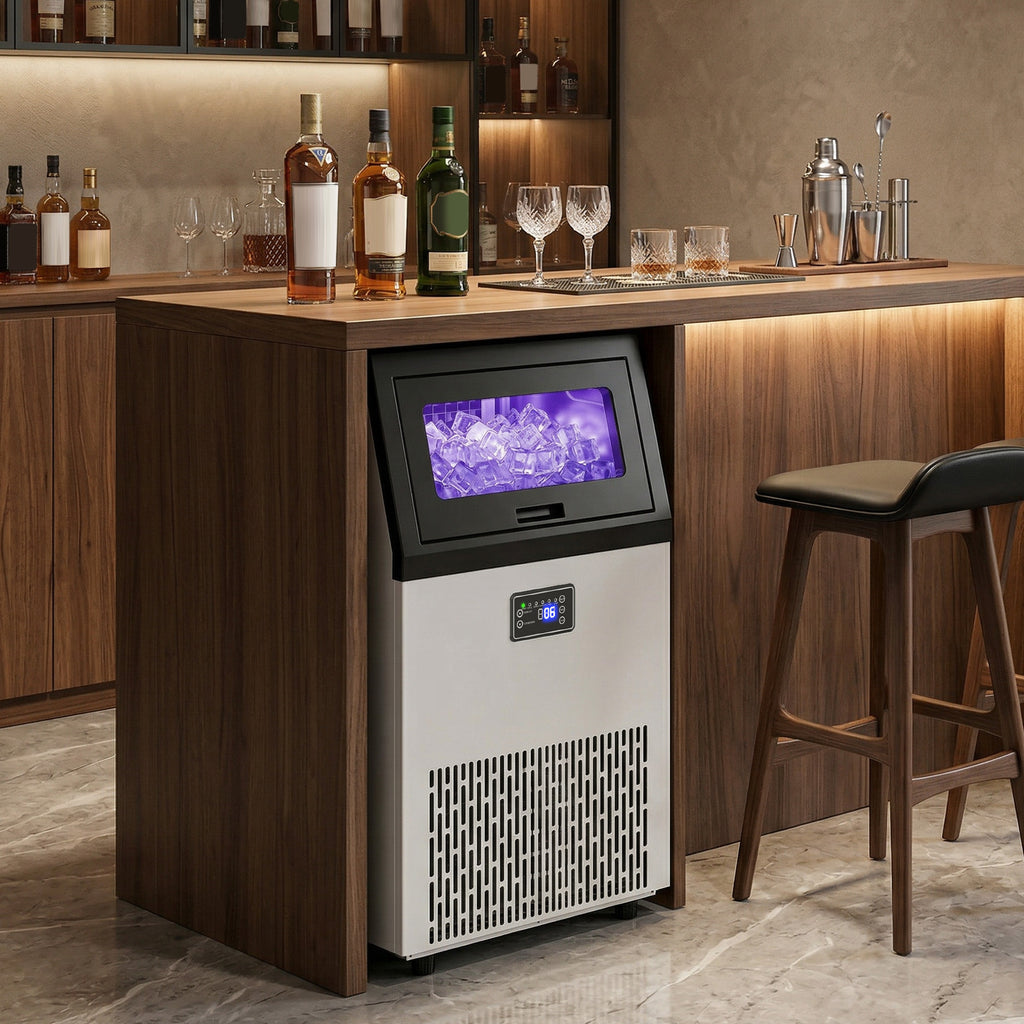 Gewerbliche Eiswürfelmaschine, 55 kg/24h Edelstahl Unterbau- oder freistehende Eiswürfelmaschine mit 13 kg Speicher