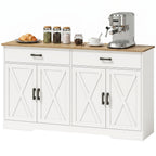 Sideboard Buffet Schrank, 140 cm Farmhaus Küchen-Schrank mit 2 Schubladen und 2 Schränken, Weiß