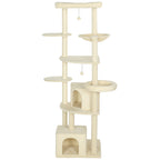 2 Meter hoher Kratzbaum Große für 2-3 Katzen, Kratzpfosten, Höhlen, Hängematte, Verstecke, mehrstöckiges Design, Sisal, Holz, Plüsch, Beige