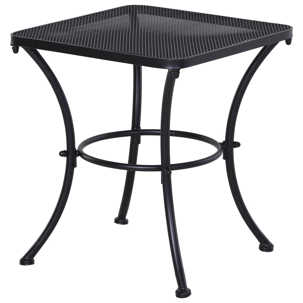 45cm Square Garden Table, Outdoor Metal Bistro Side Desk with Mesh Top, Black