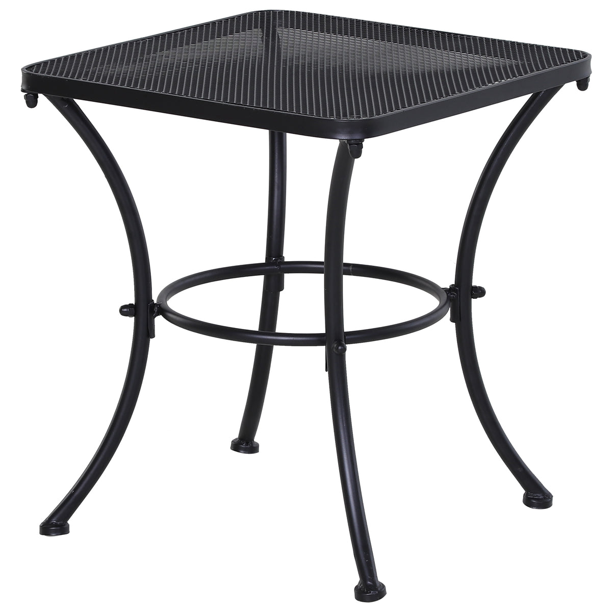 45cm Square Garden Table, Outdoor Metal Bistro Side Desk with Mesh Top, Black