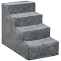 Four-Step Dog Stairs, with Washable Plush Cover, for High Bed Sofa, Dog Stairs for Small Dog and Cat - Light Grey