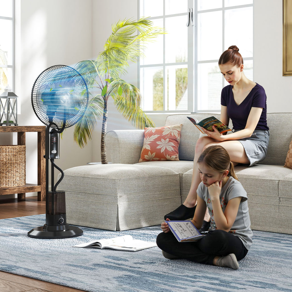 Ventilator mit Wasserkühlung, Luftbefeuchter, 10° Neigbar 70° Oszillierend 3 Geschwindigkeitsstufen 75W, Schwarz