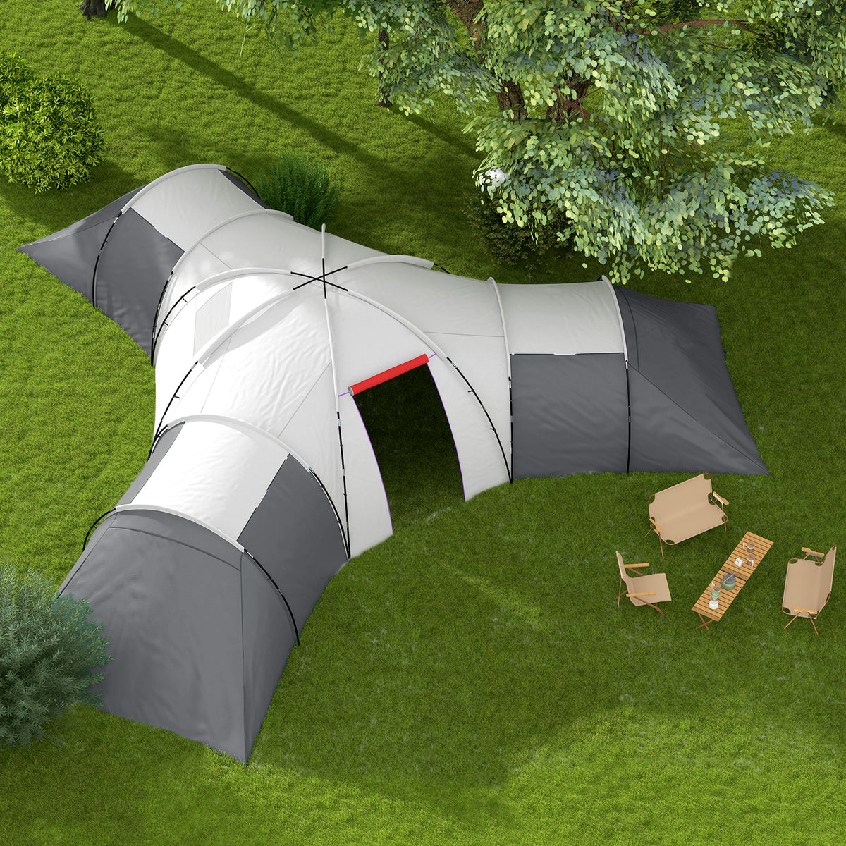 6-9 Man Tent with Bedrooms and Living Room, Accessories Included, Dark Grey