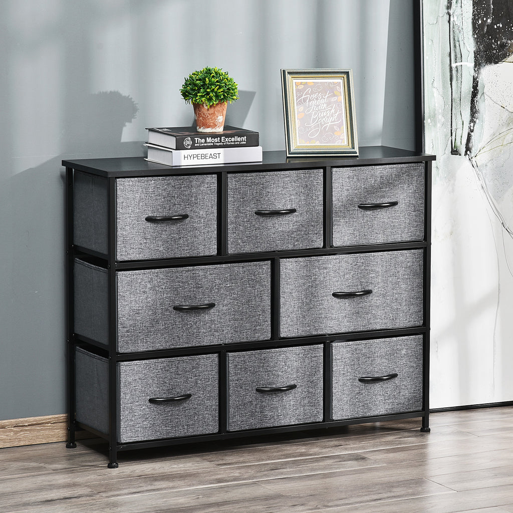 Chest of Drawers with 8 Foldable Drawers, 3-Tier Fabric Bedroom Dresser, Clothes Storage Unit for Bedroom Living Room, Dark Grey
