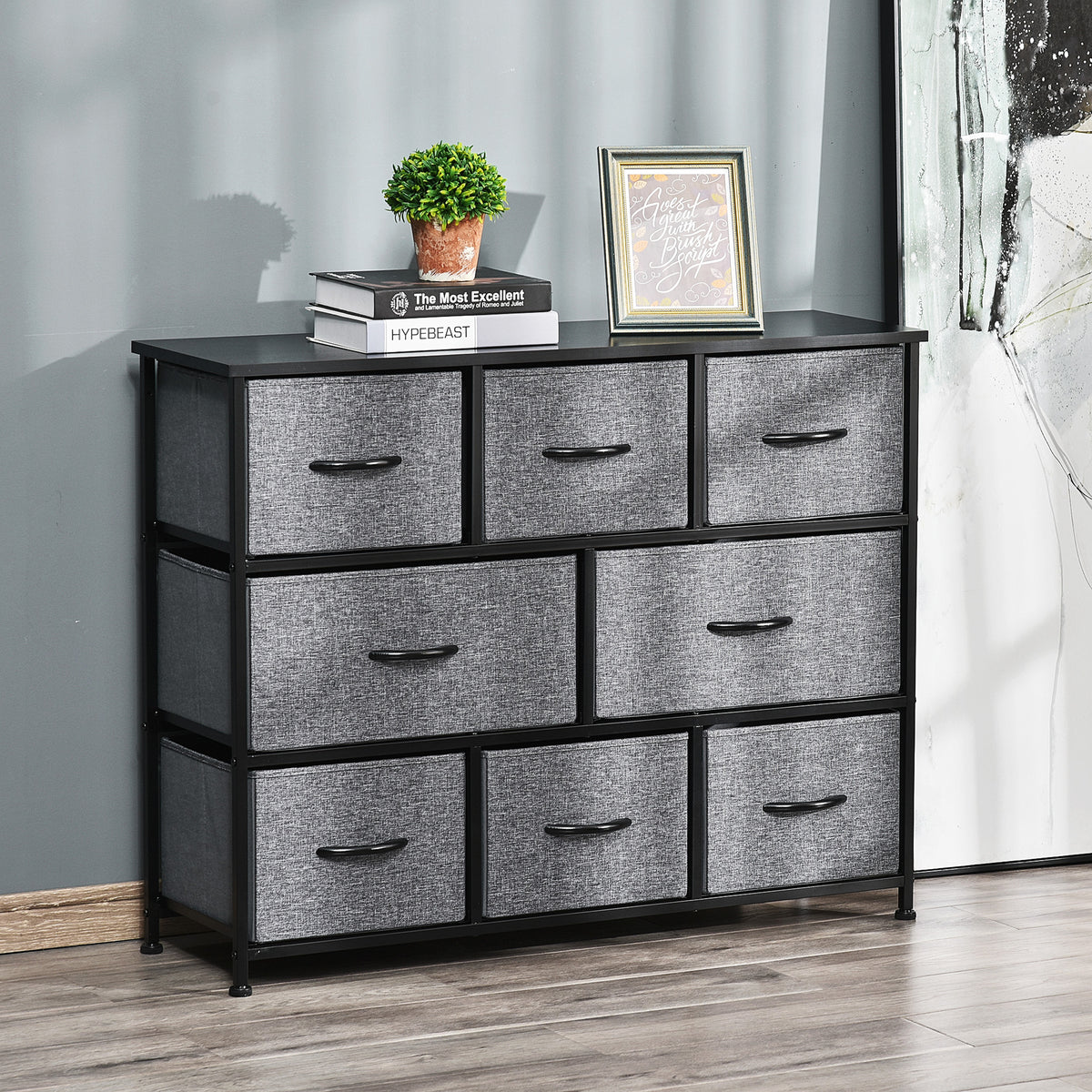 Chest of Drawers with 8 Foldable Drawers, 3-Tier Fabric Bedroom Dresser, Clothes Storage Unit for Bedroom Living Room, Dark Grey