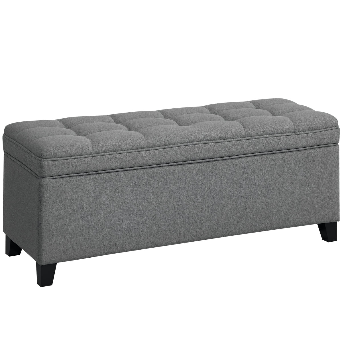 Sitzbank mit Stauraum, Polsterbank 120x40x48 cm mit Sicherheits-Scharniern, Leinenoptik, Dunkelgrau